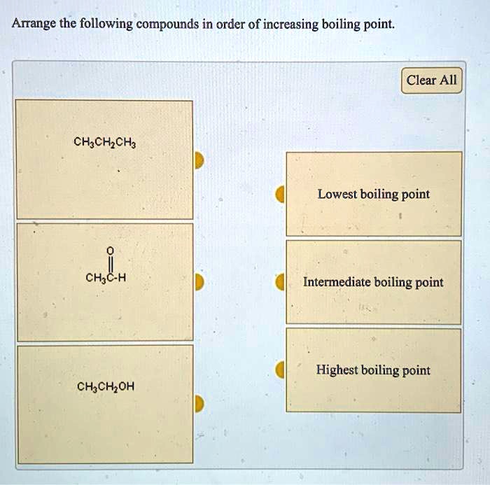 Solvedarrange The Following Compounds In Order Of Increasing Boiling Point Clear Aii Chchach 9783