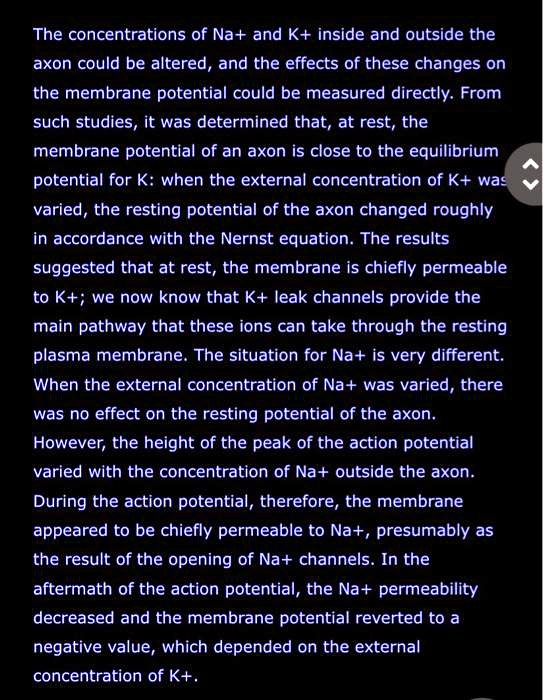 SOLVED: The concentrations of Na+ and K+ inside and outside the axon ...
