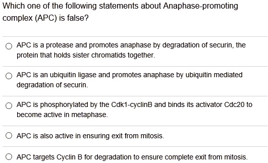 SOLVED: Which one of the following statements about the Anaphase ...