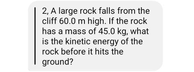 SOLVED: 2, A large rock falls from the cliff 60.0 m high. If the rock ...