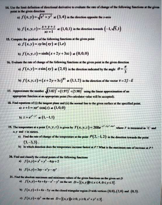 Solved 1l Utc The Lumut Dclimliua Ot Durertiunel Rn Ithe Gncn Ditota Fls F Y 3 4 Ite Direrboe 6 Flsy L0i Ite Drartion Torank 16 2 Camputc Thc Gndicnt Of Thc Following Firncton Tx Eice