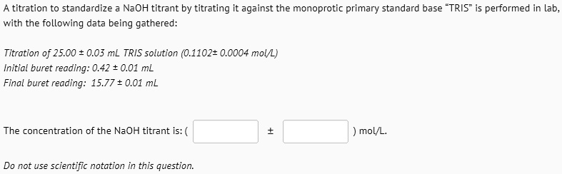 SOLVED: ' A titration to standardize a NaOH titrant by titrating it ...