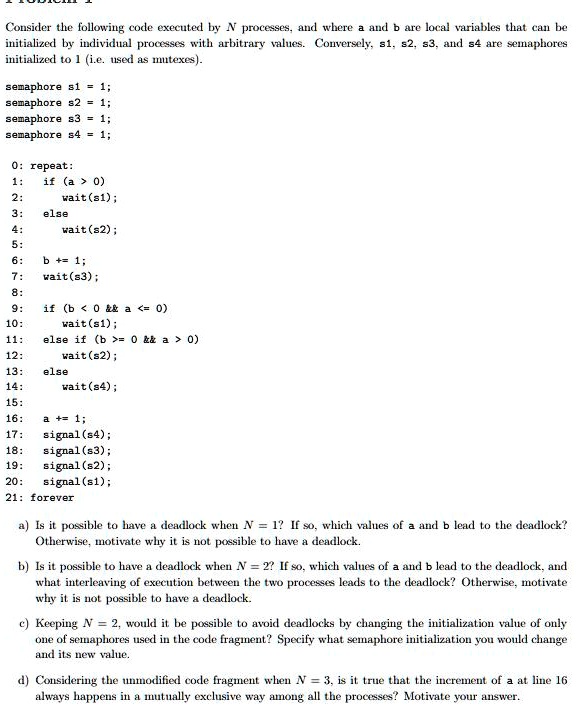 SOLVED: Consider the following code executed by N processes, and where ...