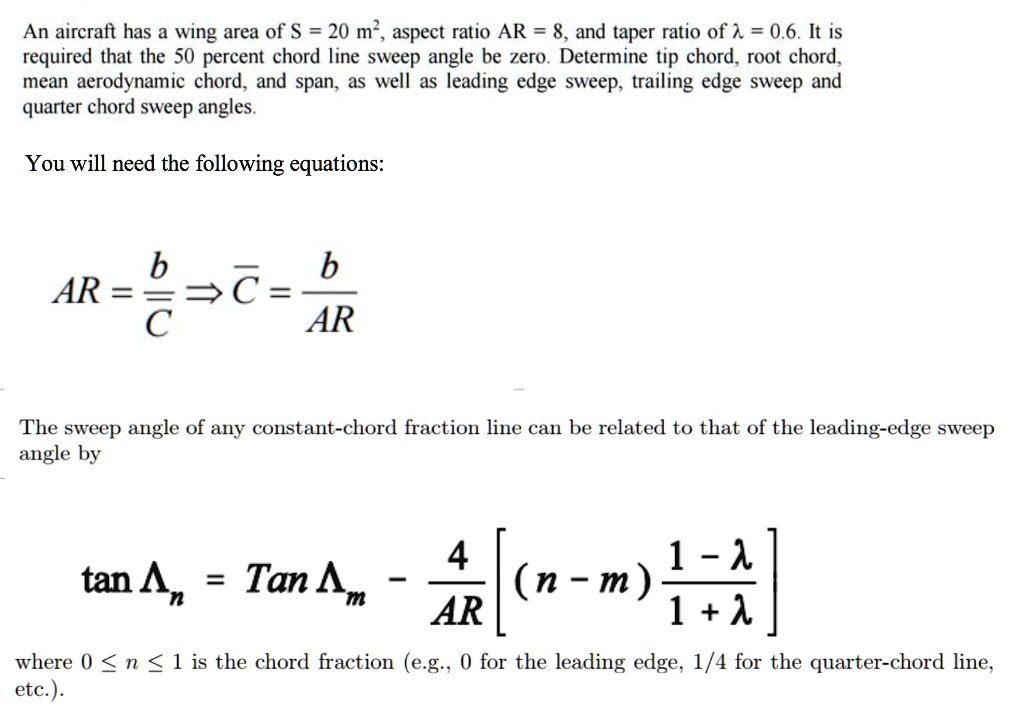 SOLVED An aircraft has a wing area of S = 20 m^2, aspect ratio AR = 8