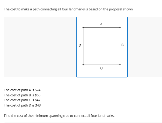 The cost to make a path connecting all four landmarks is based on the ...