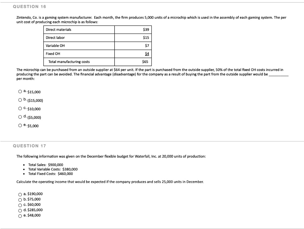 SOLVED: QUESTION 16 Zintendo, Co. is a gaming system manufacturer. Each ...