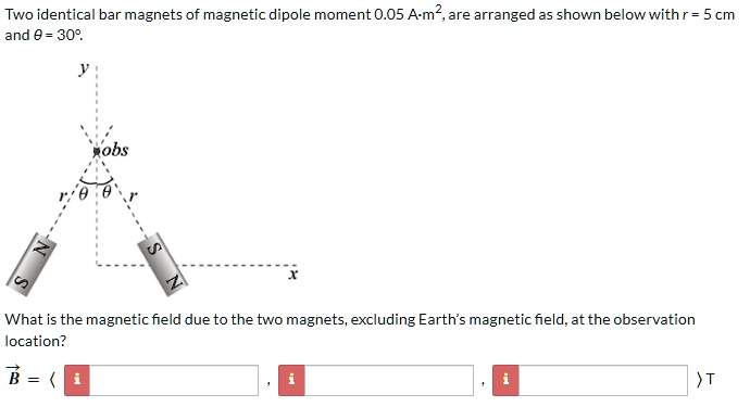 Two identical bar magnets of magnetic dipole moment 0.05 A-m^2, are ...