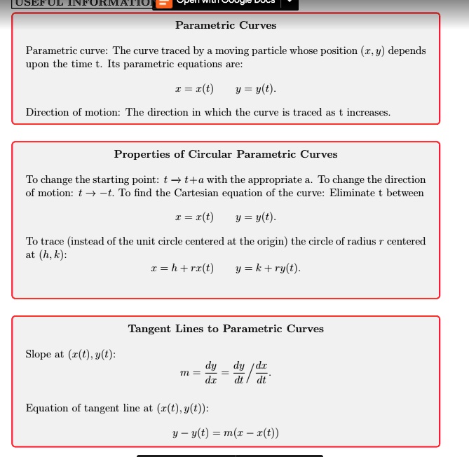 SOLVED:Parametric Curves Parametric curve: The curve traced by moving ...