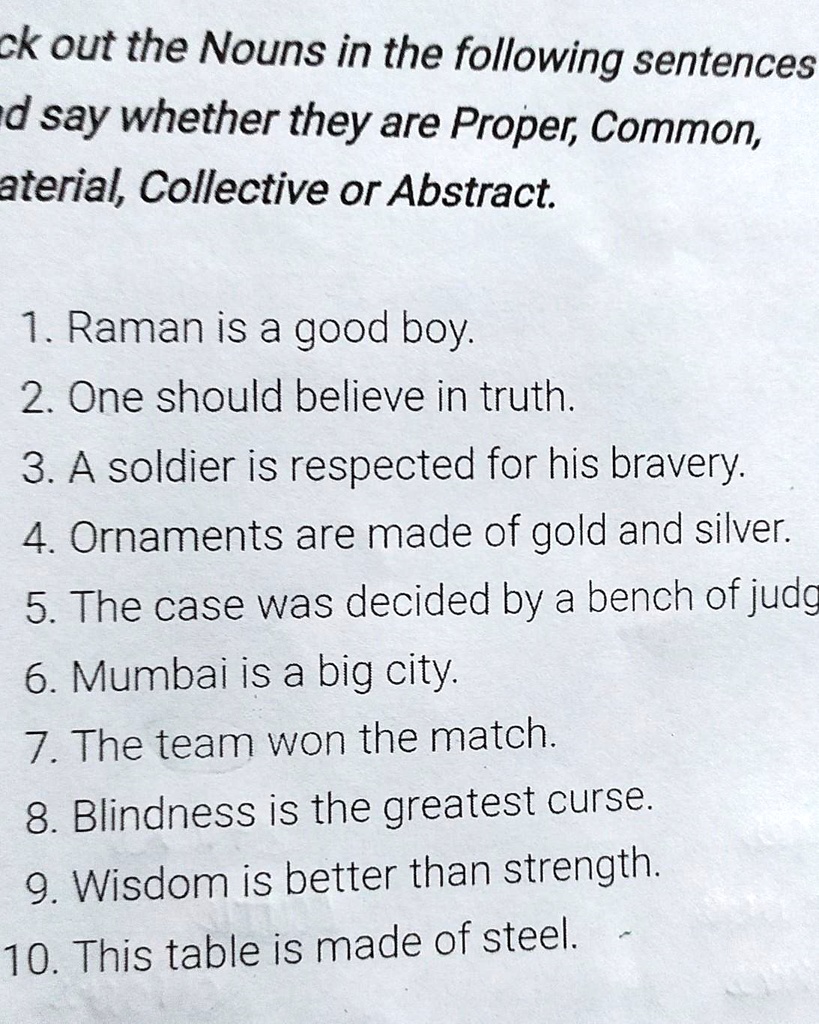 SOLVED 'solve it! pick out the nouns in the following sentences ck out the Nouns in the