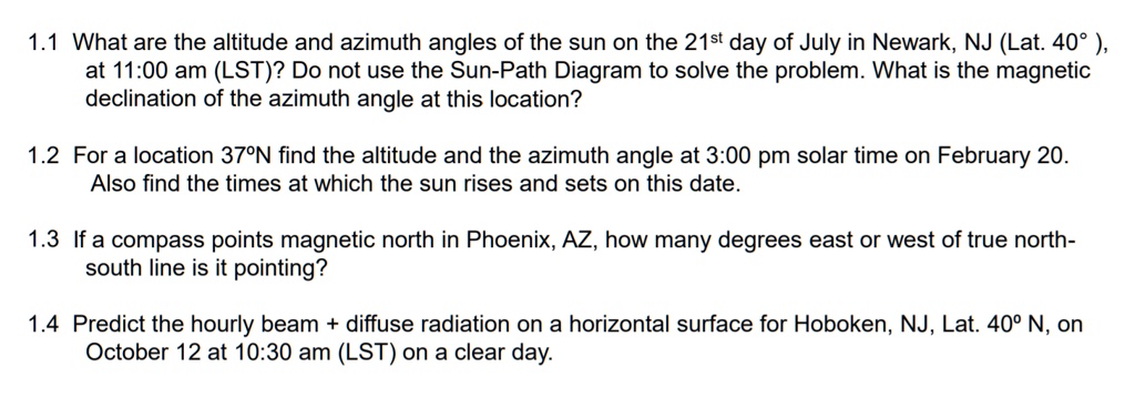 1.1 What are the altitude and azimuth angles of the sun on the 21st day ...