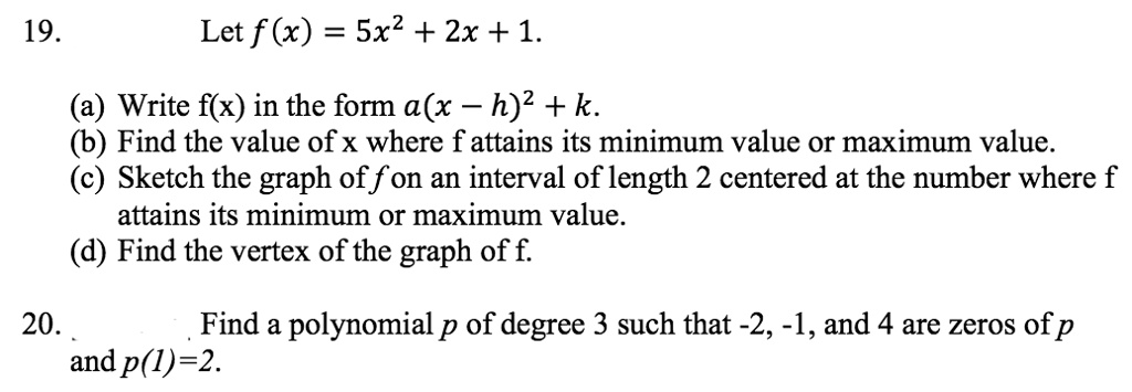 Let F X Sx2 2x 1 19write F X In The Form A X Itprospt