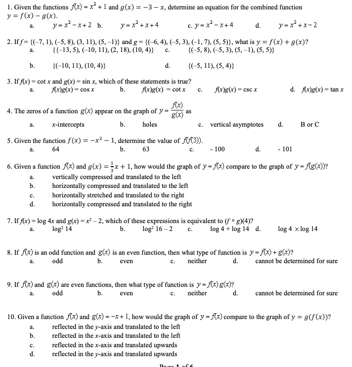 Solved Given The Functions Fz X And G X 3 X Determine An Equation For The Combined Function Y F X G X Y X I 2 Y X X 4 Y R I 4 Y R X 2 2 Iff 7 1