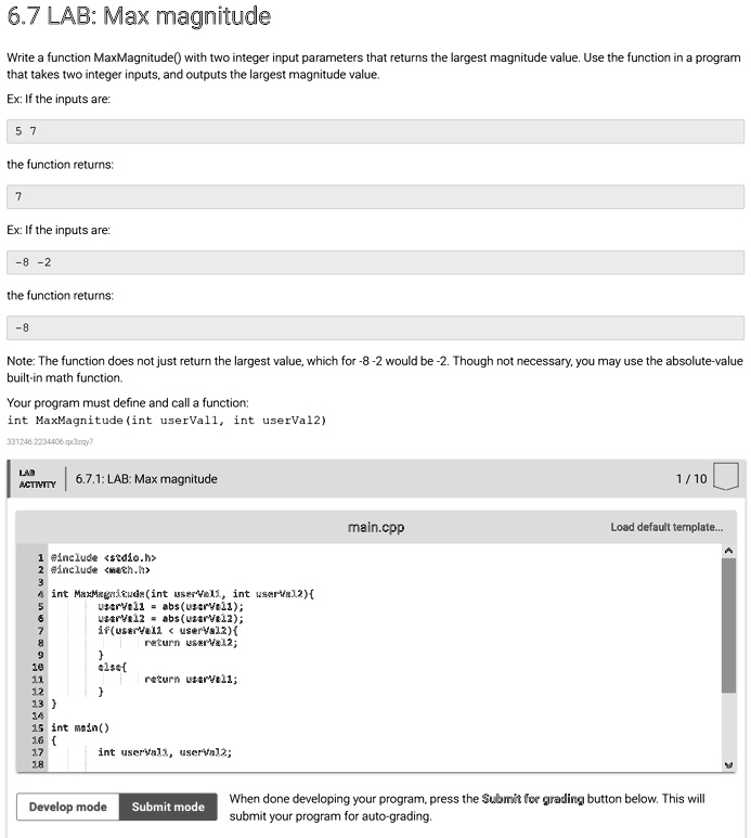 6.7 LAB: Max magnitude Write function MaxMagnitude() with integer input ...