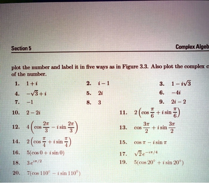 SOLVED: Section 5 Complex Algebra Plot the number and label it in five ...