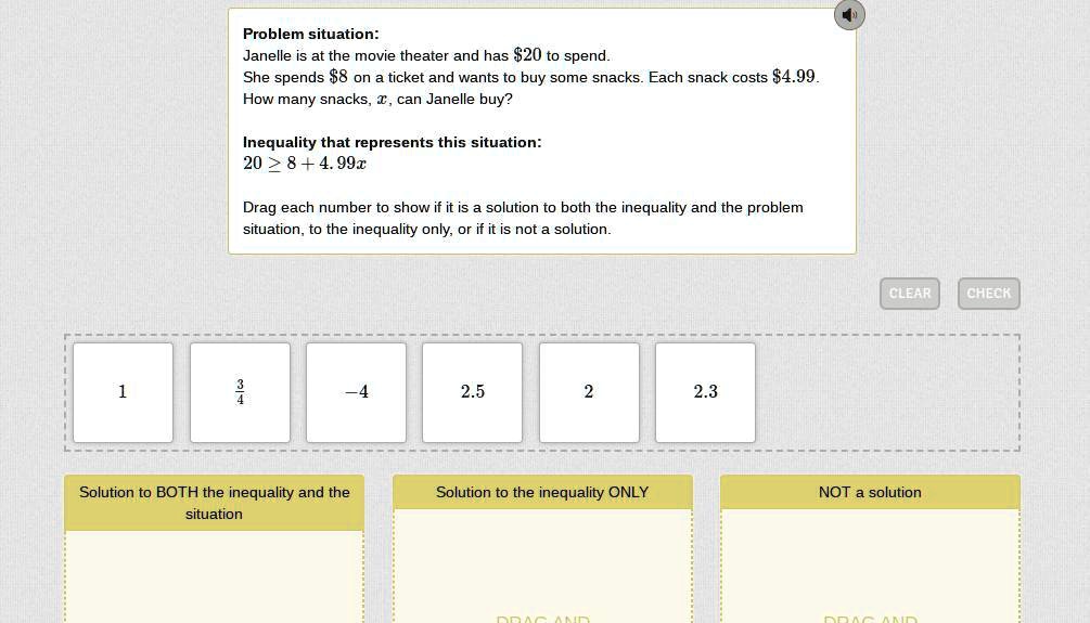 Problem situation Janelle is at the movie theater and has 20 to spend