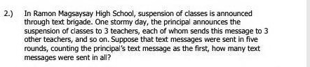 SOLVED: 'pasagot math topalagay din ng solution In Ramon Magsaysay High ...