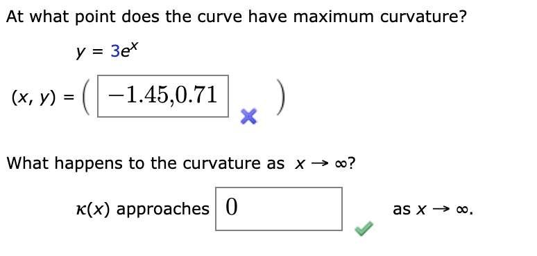 At what point does the curve have maximum curvature? y = 3e^x (x, y