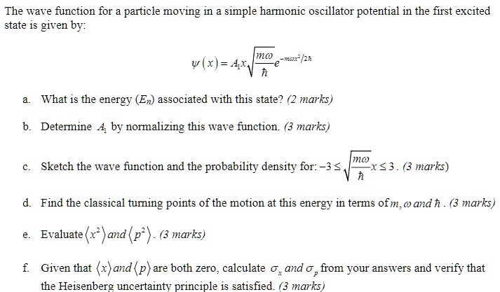 SOLVED: The wave function for a particle moving in a simple harmonic ...