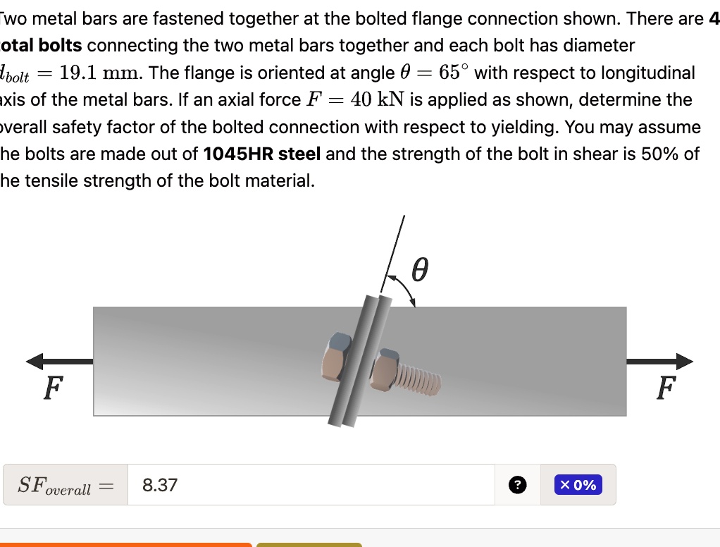 [GET ANSWER] Two metal bars are fastened together at the bolted flange ...