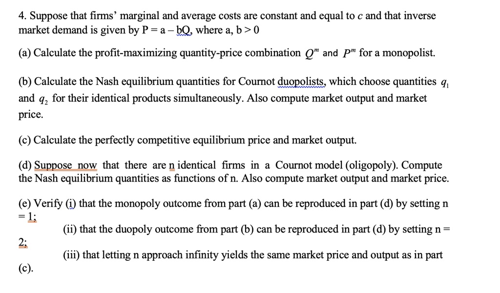 Compute Profit Distribution Using Combination Method SOLVED: Suppose that firms' marginal and average costs are constant and ...
