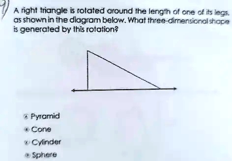 A right triangle is rotated around the length of one of its legs. as ...