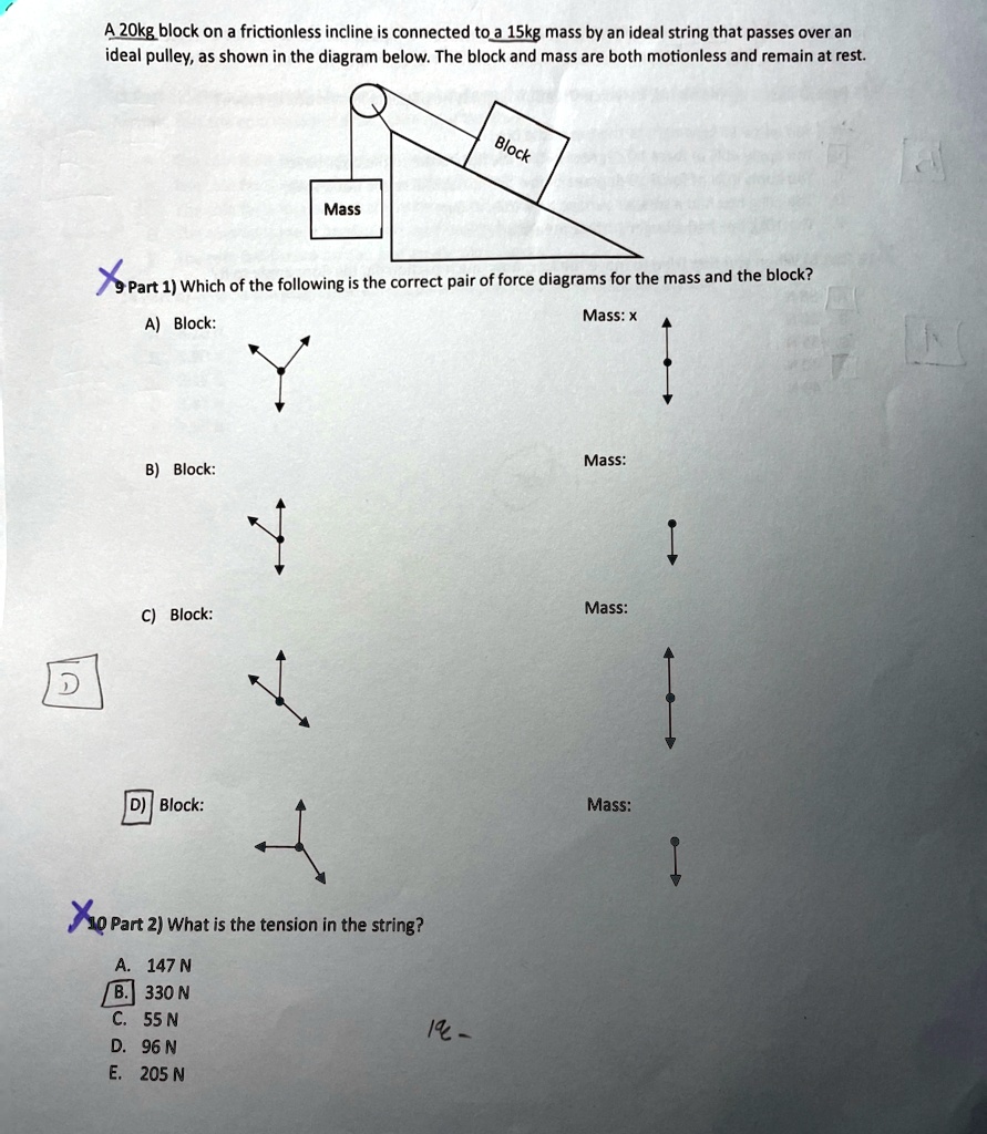 Rest Motionless A 20kg block on a frictionless incline is connected to a...