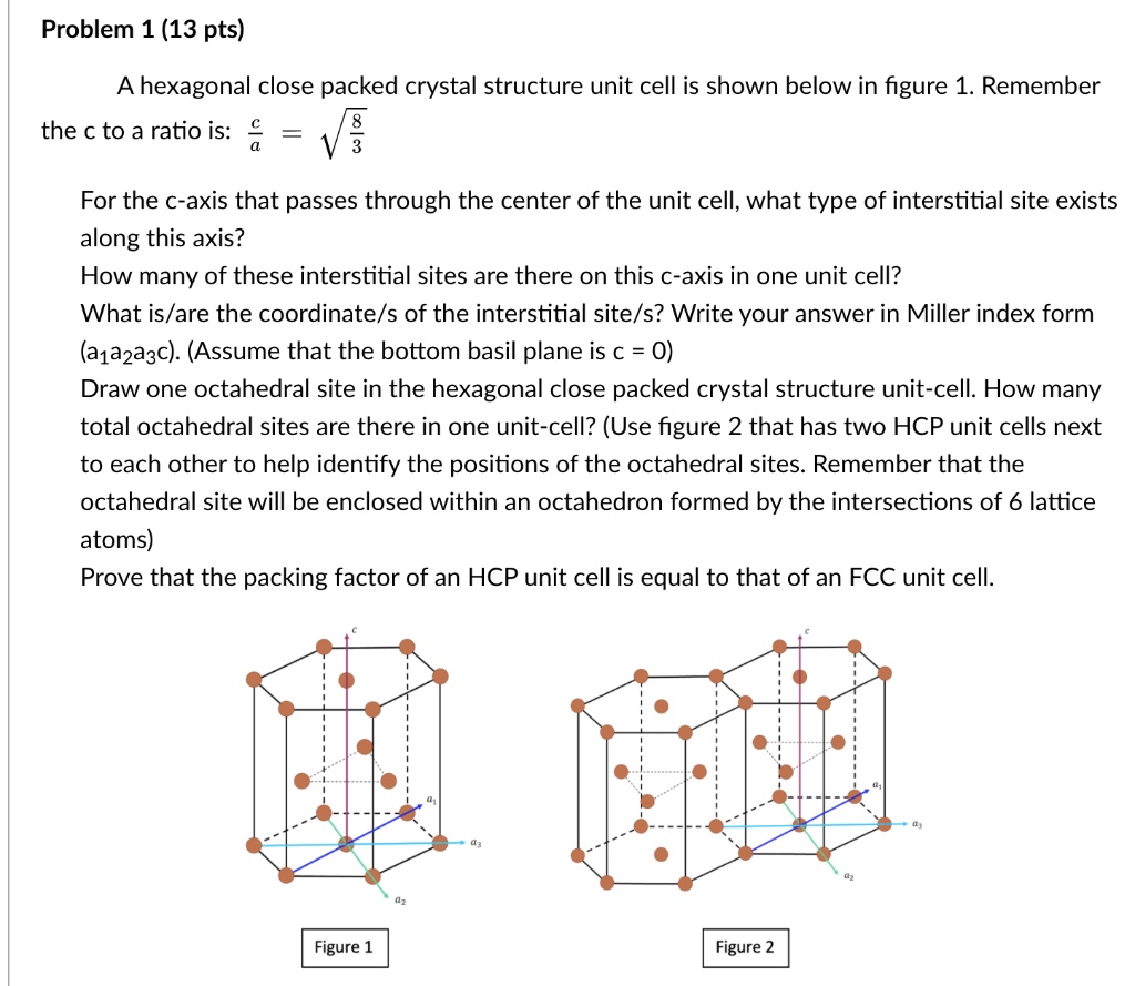 SOLVED: A hexagonal close-packed crystal structure unit cell is shown ...