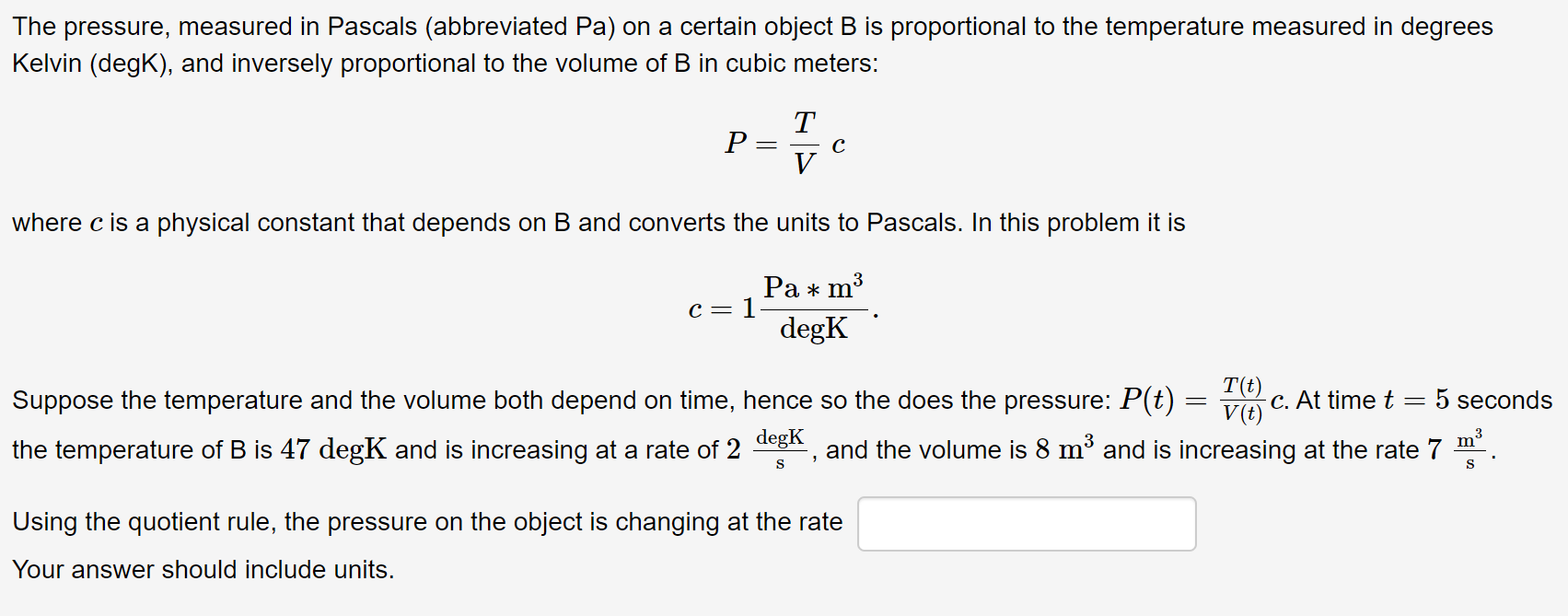The pressure, measured in Pascals (abbreviated Pa ) on a certain object ...