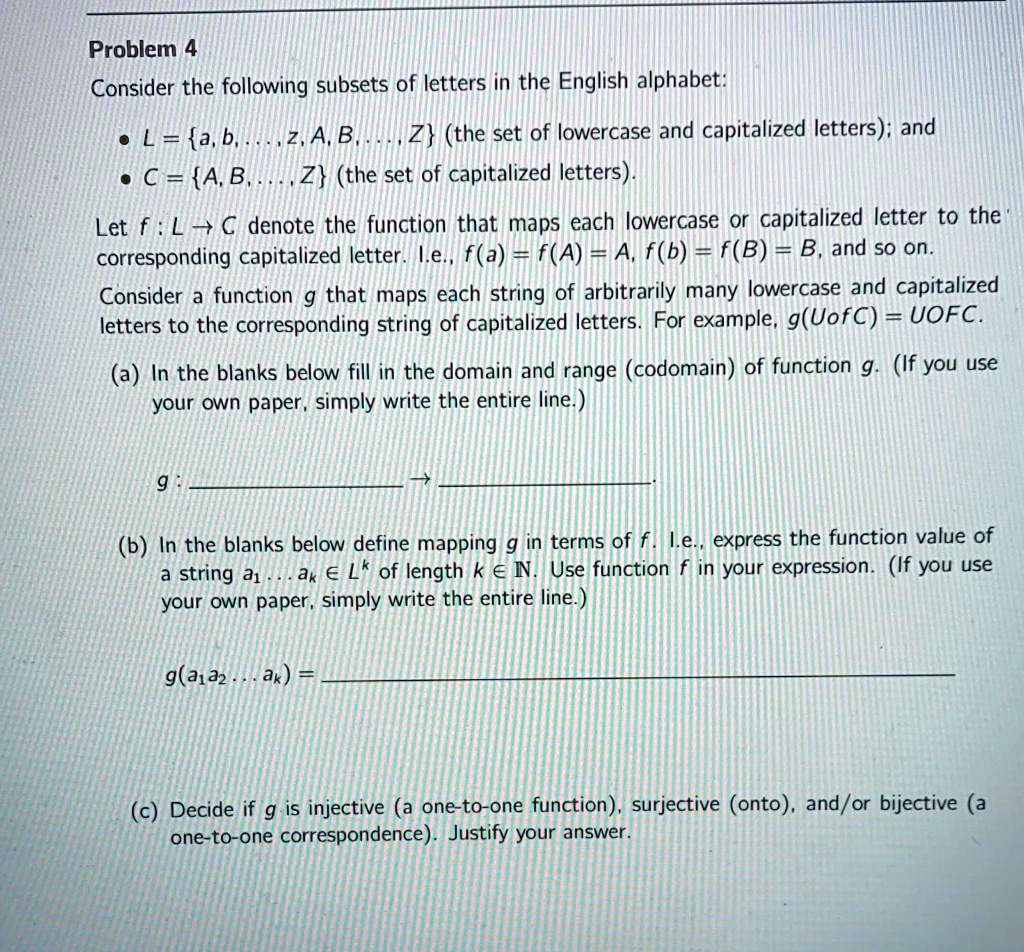 problem consider the following subsets of letters in the english ...