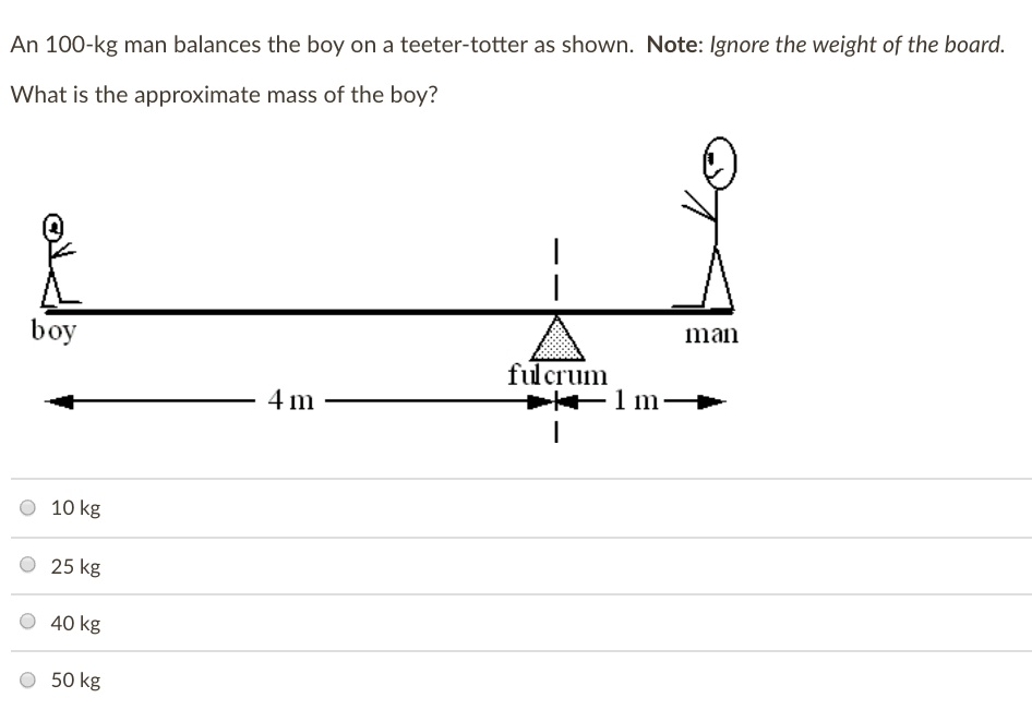 SOLVED A 100kg man balances the boy on a teetertotter as shown Note