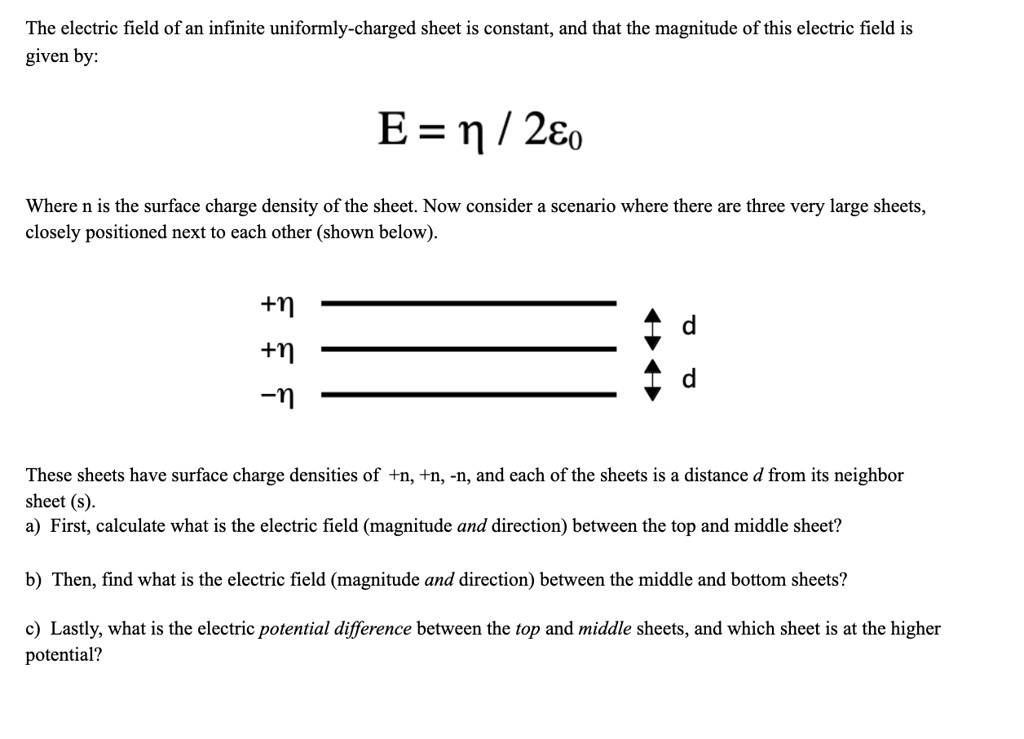 The electric field of an infinite uniformlycharged sheet is constant, and the magnitude of this