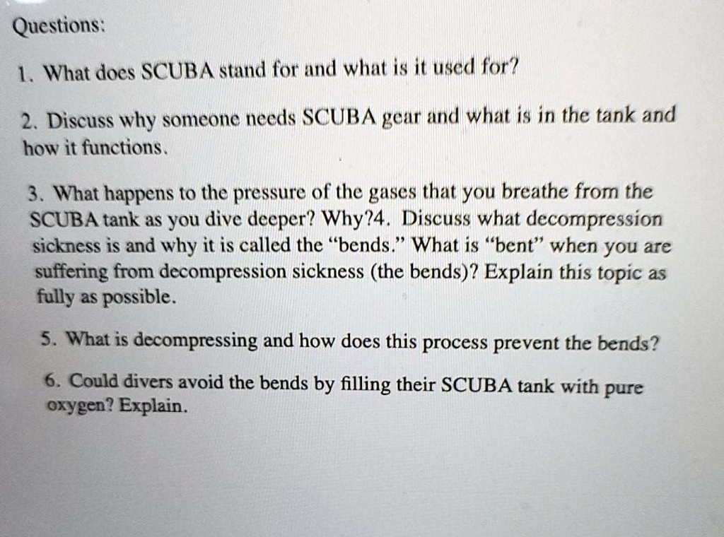 SOLVED Questions What does SCUBA stand for and what is it used for? 2
