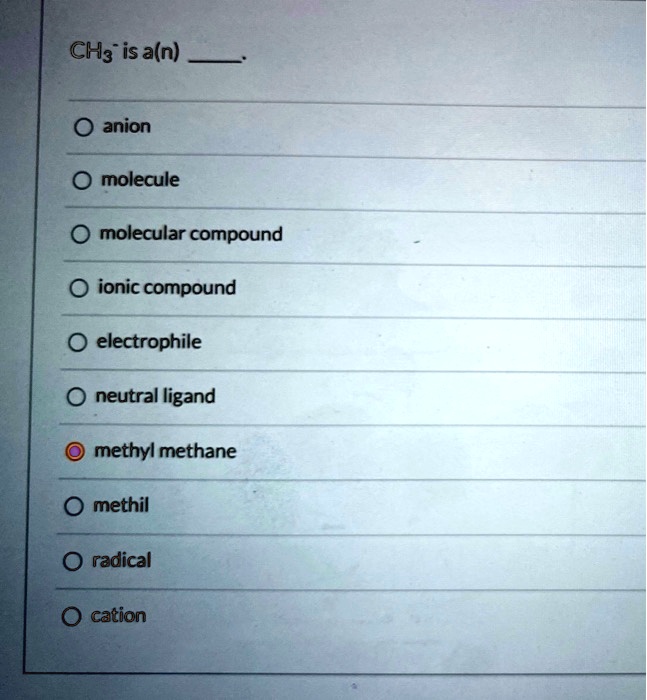 SOLVED: CH: is aln) anion molecule molecular compound ionic compound
