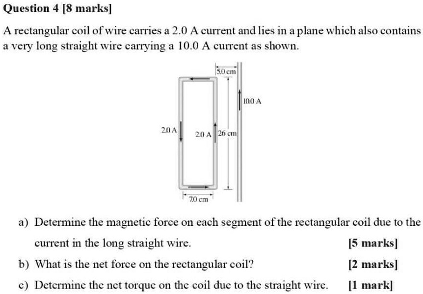 SOLVED A rectangular coil of wire carries a 2.0 A current and lies in