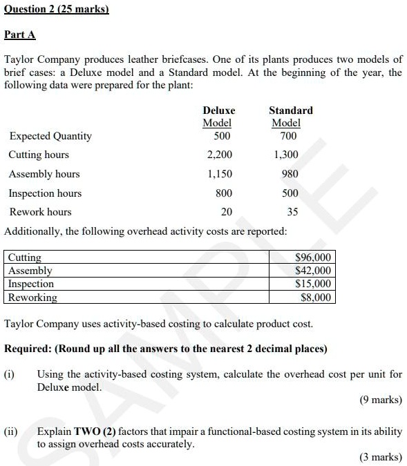 SOLVED Question 2 (25 marks) Part A Taylor Company produces leather