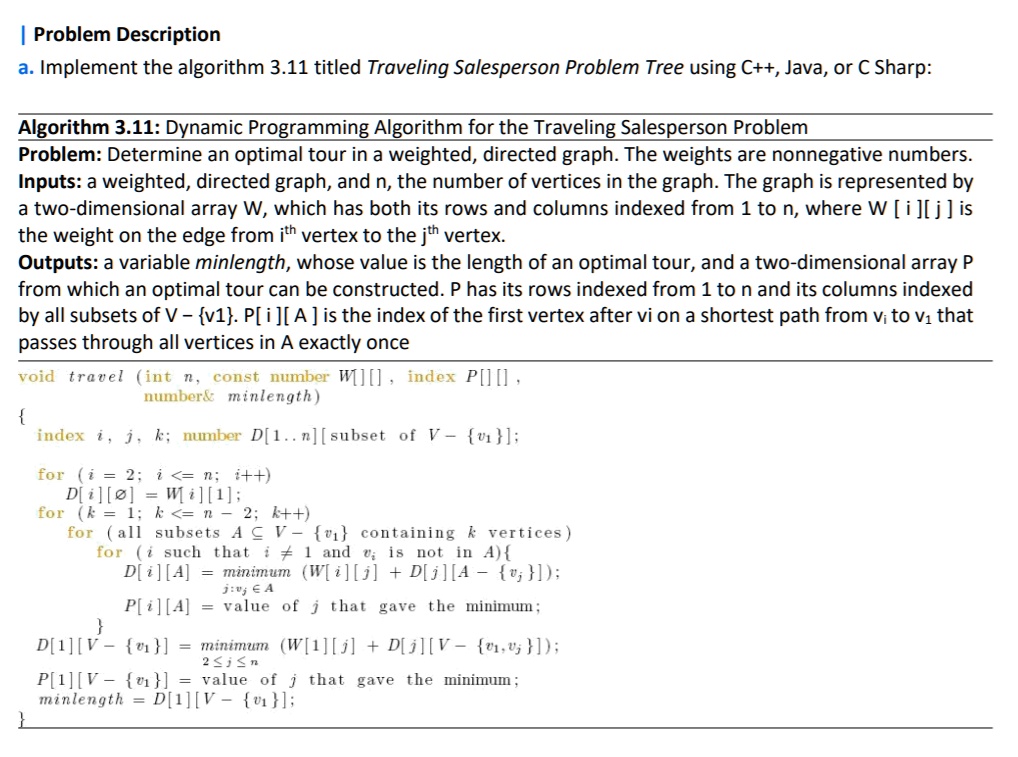 i problem description aimplement the algorithm 311 titled traveling salesperson problem tree using cjavaor c sharp algorithm 311dvnamic programming algorithm for the traveling salesperson pr 79572