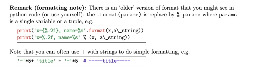 SOLVED: Remark (formatting note): There is an 'older' version of format ...