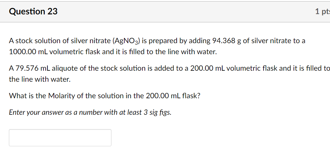 SOLVED Question 23 A stock solution of silver nitrate (AgNO3) is