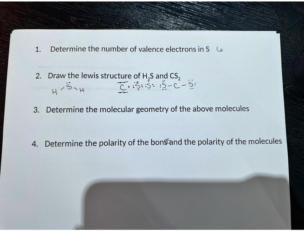 SOLVED: 1. Determine the number of valence electrons in S6. 2. Draw the ...