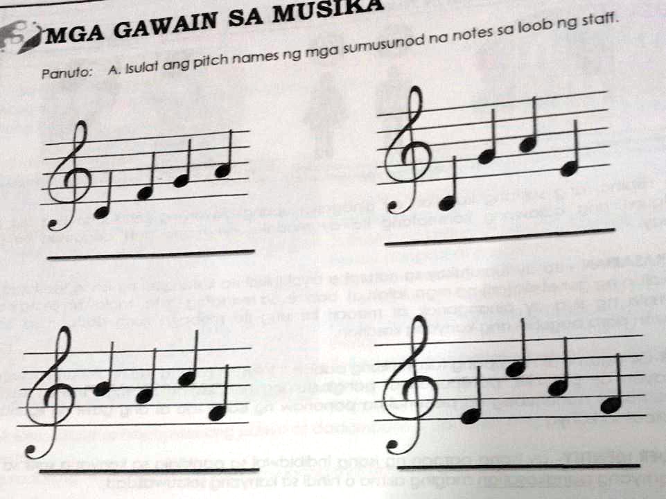 issulat pitch names ng mga sumusunod na notes sa loob ng staff gawain ...