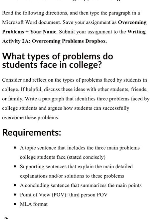 Students Problem Paragraph SOLVED: Read the following directions, and then type the paragraph in a ...
