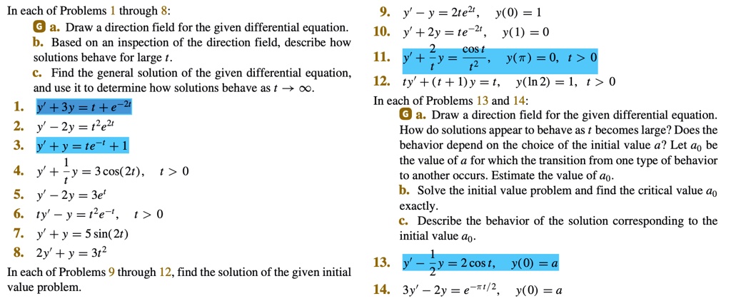 SOLVED: In each of Problems through & Draw direction field for the