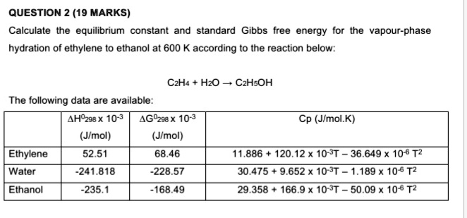 SOLVED QUESTION 2 19 MARKS Calculate the equilibrium constant