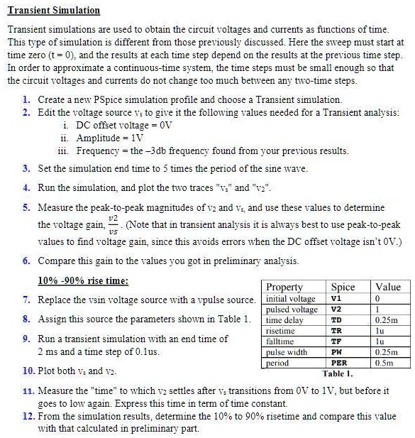 do all parts in pspice pleas transient simulation transient simulations ...
