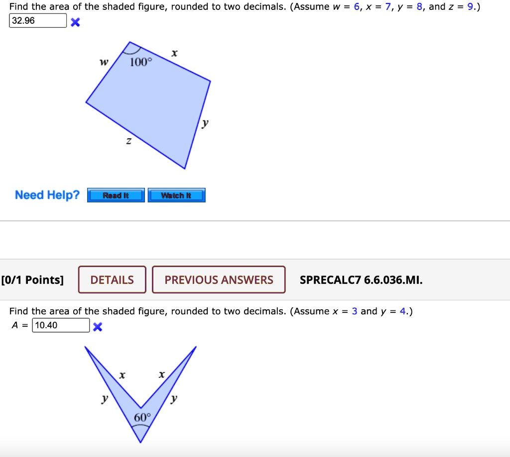 Find the area of the shaded figure rounded to two decimals assume w 6x