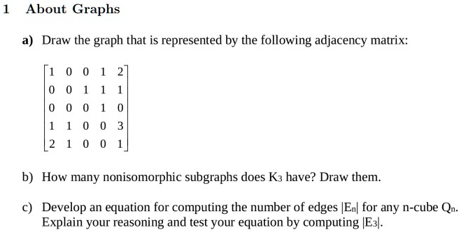 SOLVED: About Graphs Draw the graph that is represented by the ...