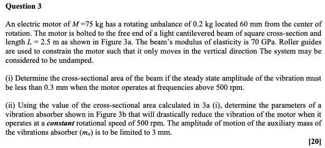 SOLVED: An electric motor of M = 75 kg has a rotating unbalance of 0.2 ...