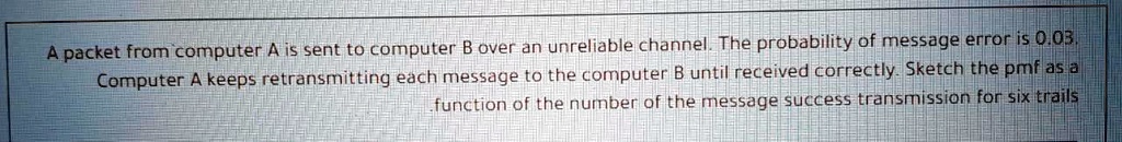A packet from computer A is sent to computer B over an unreliable ...