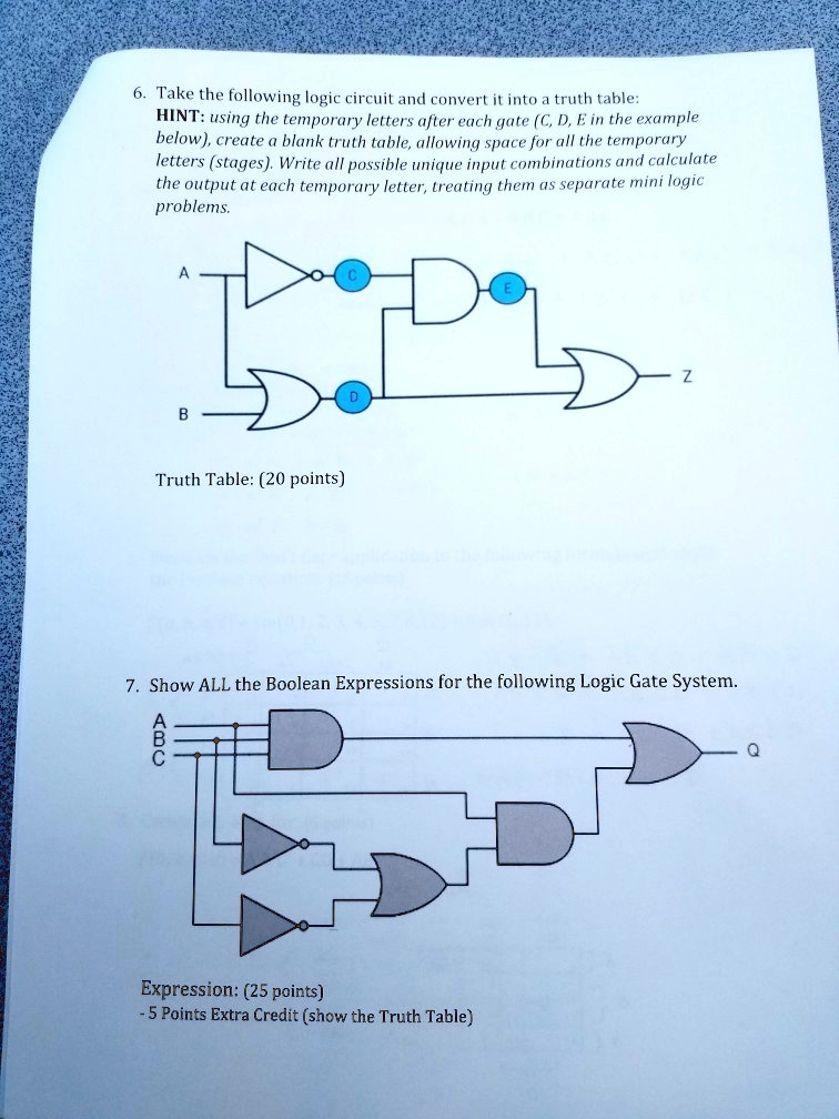 SOLVED: Take the following logic circuit and convert it into a truth ...