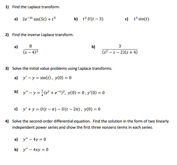 SOLVED: 'Find the Laplace transform: sin(St) + t5 t2 U(t - 3) t3 sin(t ...